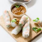 Vietnamese rice paper rolls and dipping sauce.