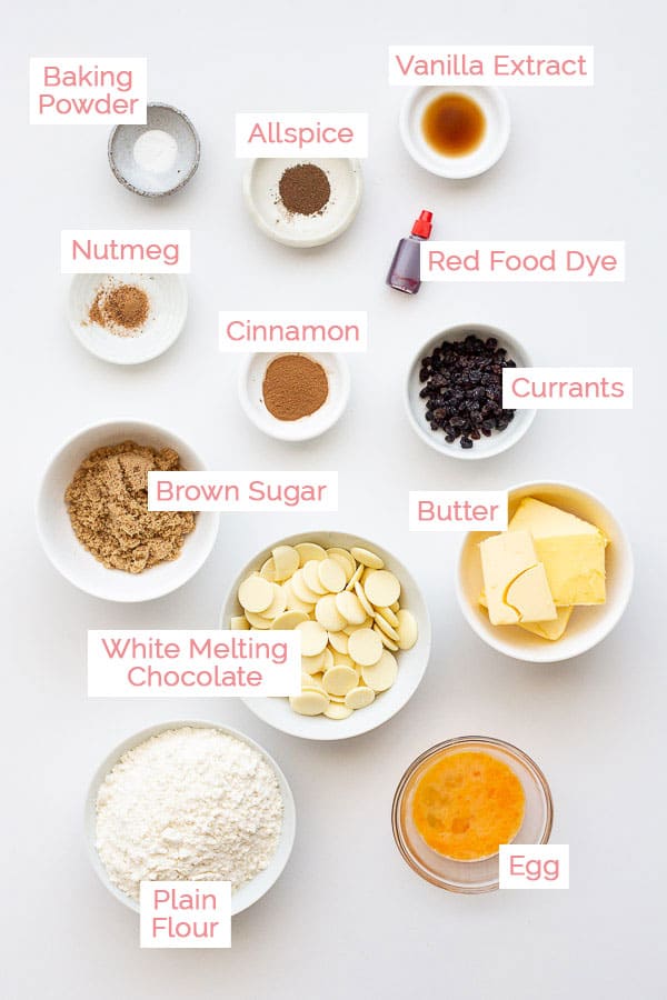 Ingredients laid out for coffee scroll biscuits.
