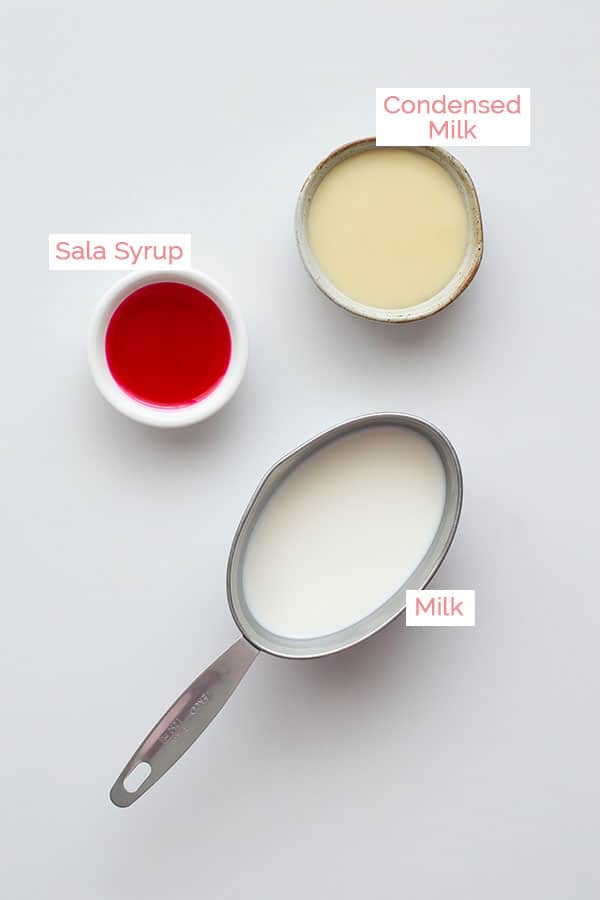 Three ingredients for pink milk.