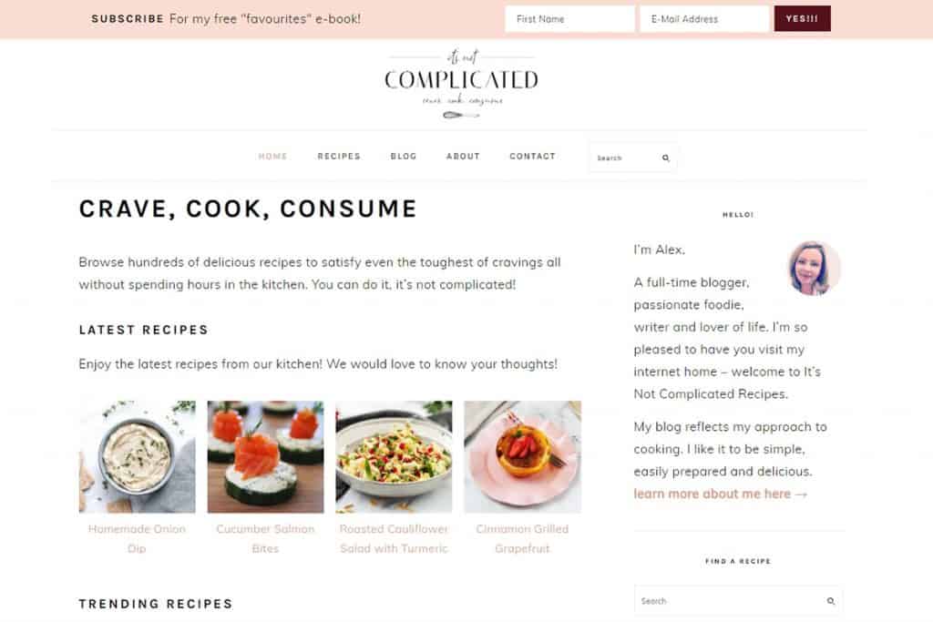 Screenshot of It's Not Complicated Recipes' website.