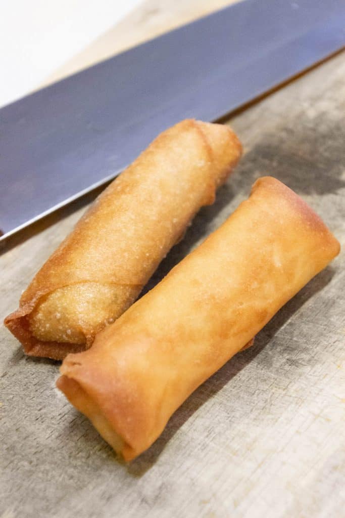 Freshly fried Thai spring rolls.