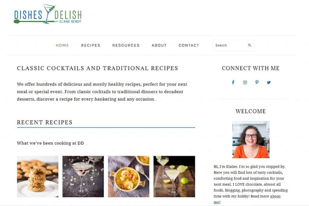 Screenshot of Dishes Delish's website.