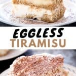 A collage of pictures showing tiramisu slices.