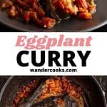 A collage of eggplant curry images.
