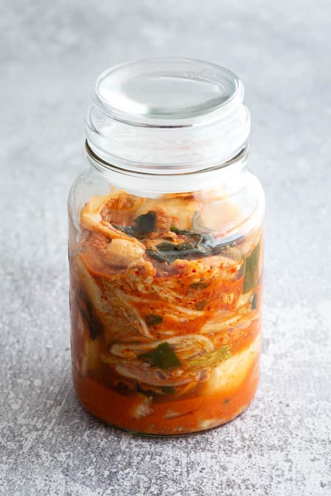 Jar of fresh Korean kimchi.
