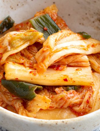 Fresh homemade kimchi in a bowl.