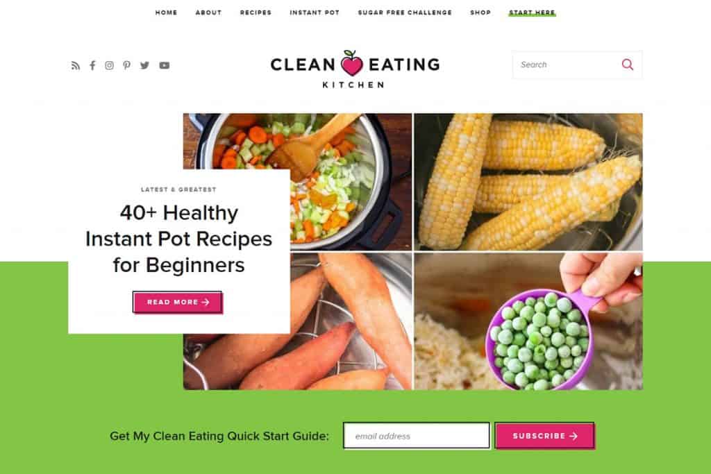 Screenshot of Clean Eating Kitchen's website.