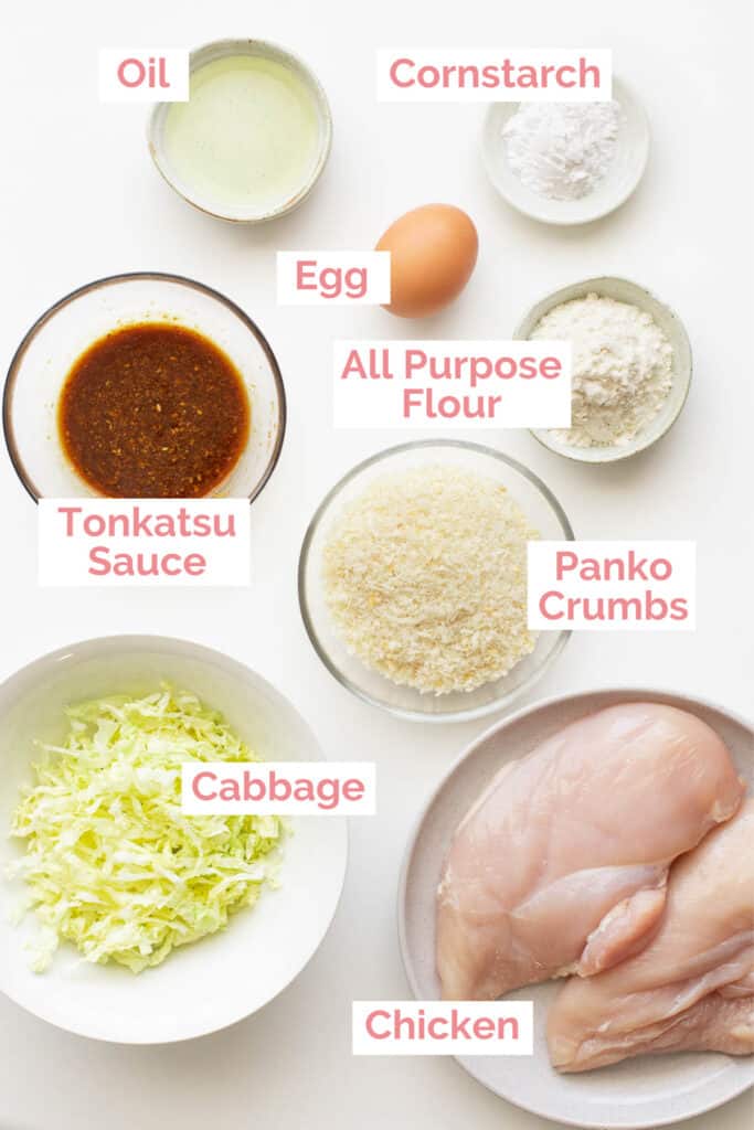 Ingredients laid out to make Japanese chicken katsu.