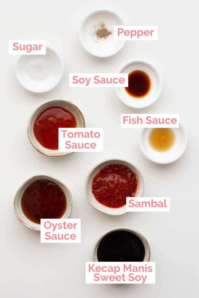 Ingredients laid out to make nasi gila sauce.