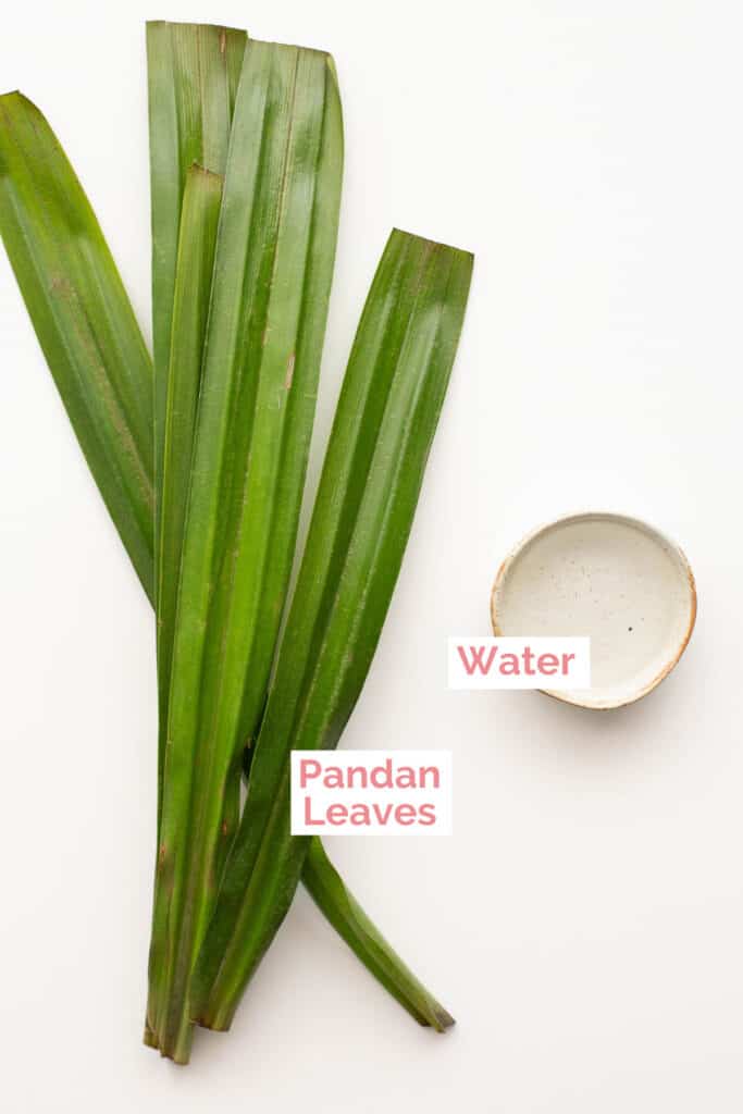 Ingredients laid out to make pandan extract.