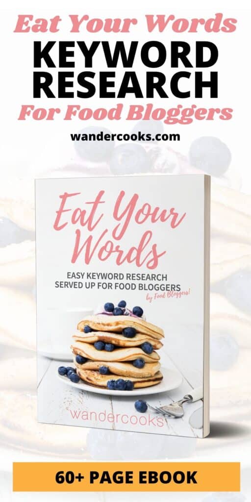 Mockup of keyword research ebook for food bloggers with text overlay.