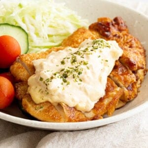 Chicken nanban with a big layer of homemade tartar sauce on top.