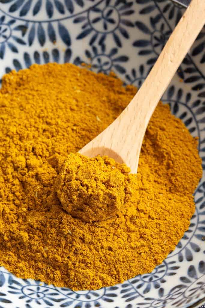 Spoonful of homemade curry powder.