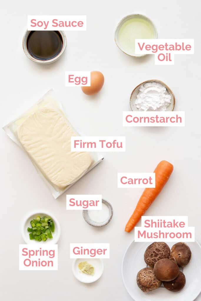 Ingredients laid out to make Japanese tofu patties.