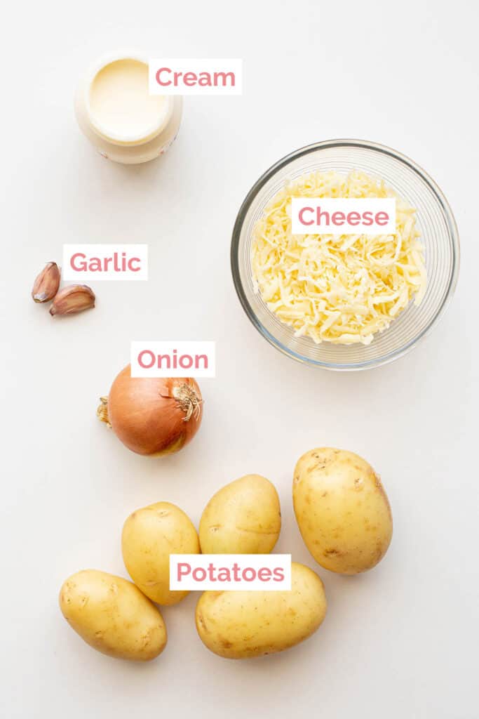 Ingredients laid out to make Australian potato bake.