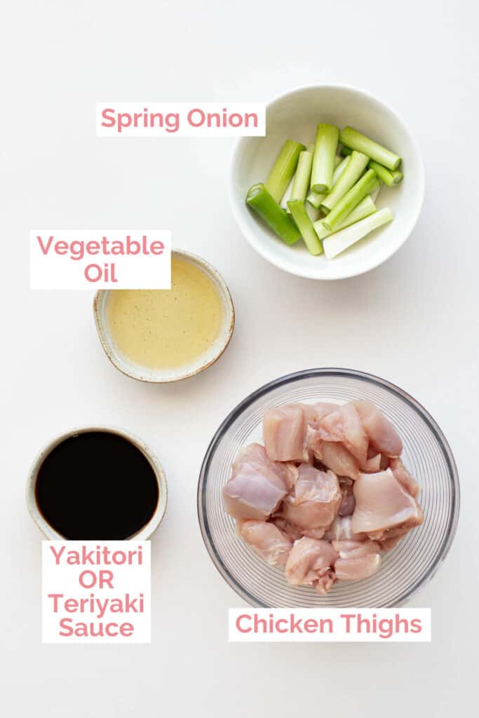 Ingredients laid out to make yakitori chicken.