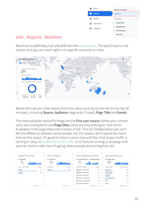 Page from Unscramble Your Stats explaining the GA4 Realtime report.