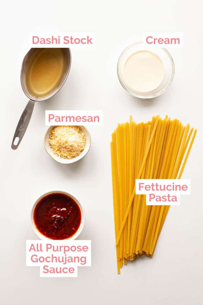 Ingredients laid out to make gochujang pasta.