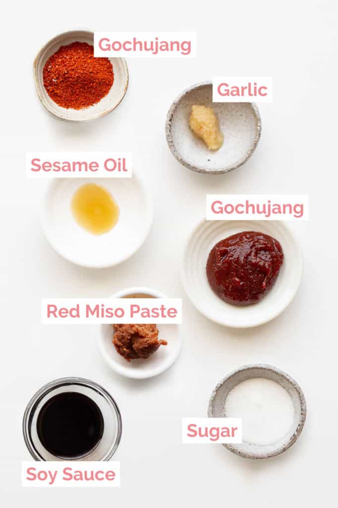 Ingredients laid out to make our all purpose gochujang sauce.