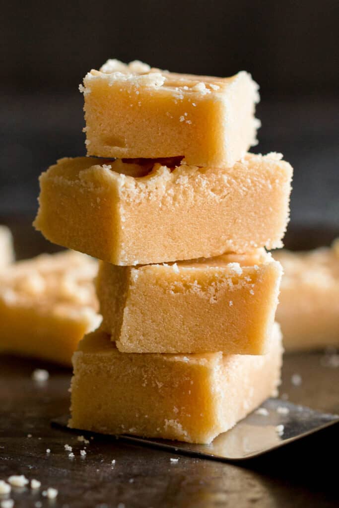 A stack of 4 pieces of Scottish tablet.