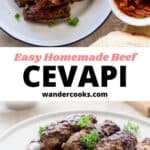 Two images of cevapi on plates with text overlay.