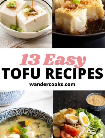 A collage of images showing easy tofu recipes with text overlay.