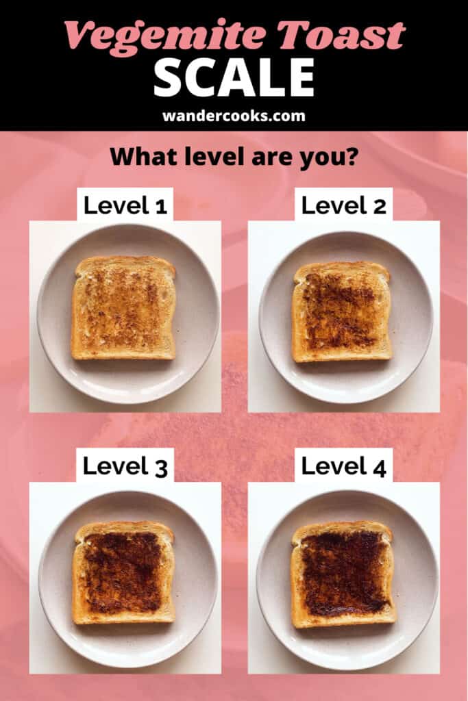 A scale showing the different levels of Vegemite spread on toast.