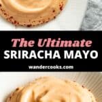 Sriracha mayo in white dishes, with swirls running through it.