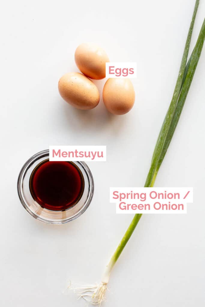 Ingredients laid out to make onsen eggs.