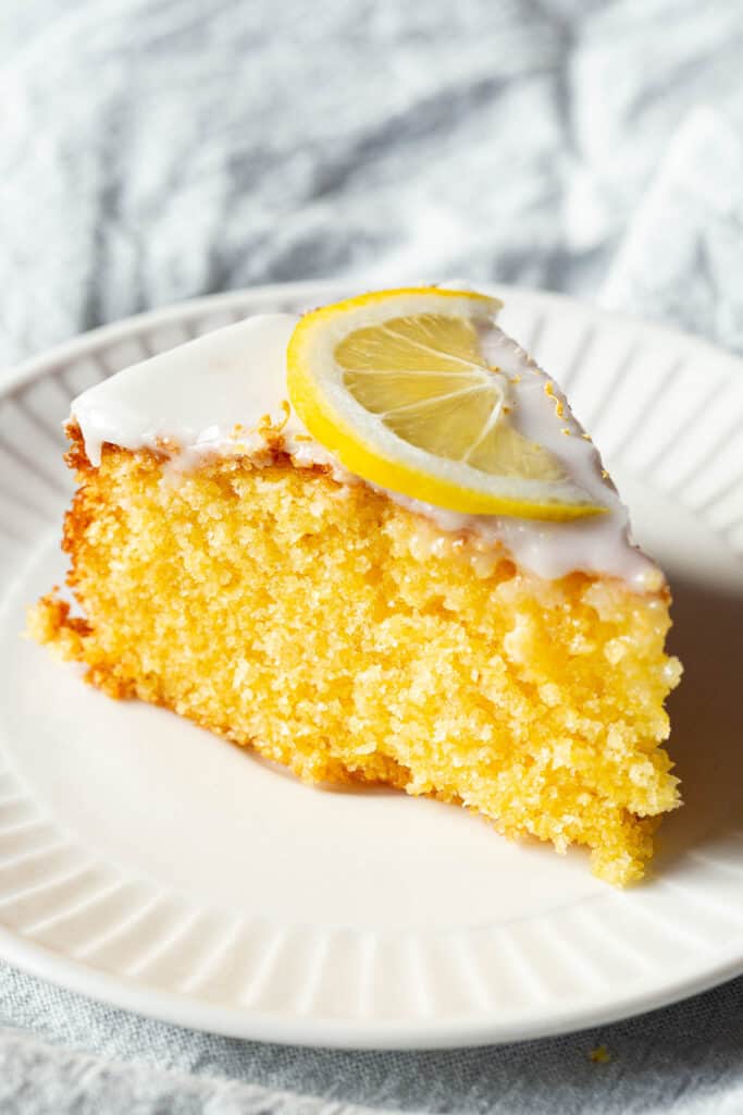 The show stopping piece of lemon polenta cake: golden crumb perfection.