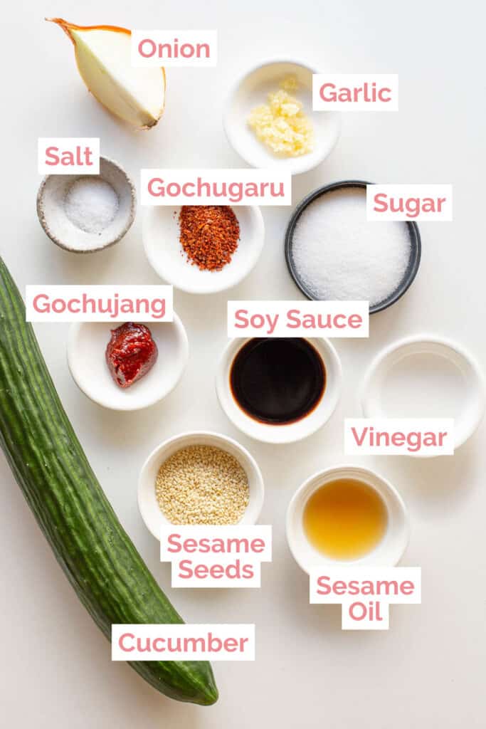 Ingredients laid out ready to make oi muchim.