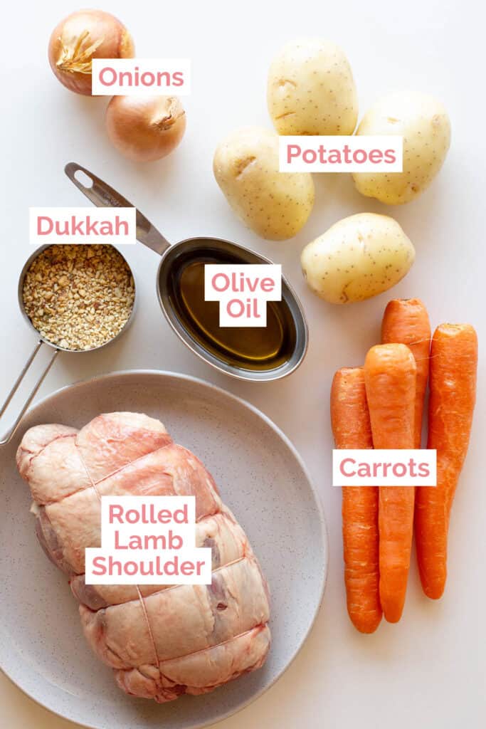 Ingredients laid out to make rolled lamb roast.