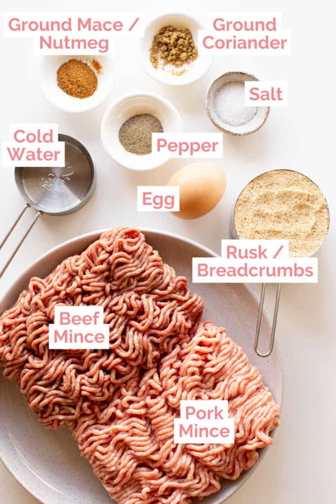 Ingredients laid out to make Lorne sausage.