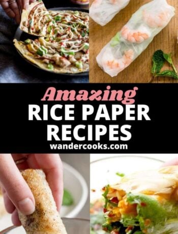 Four images of recipes using rice paper, with text overlay: "Amazing Rice Paper Recipes"