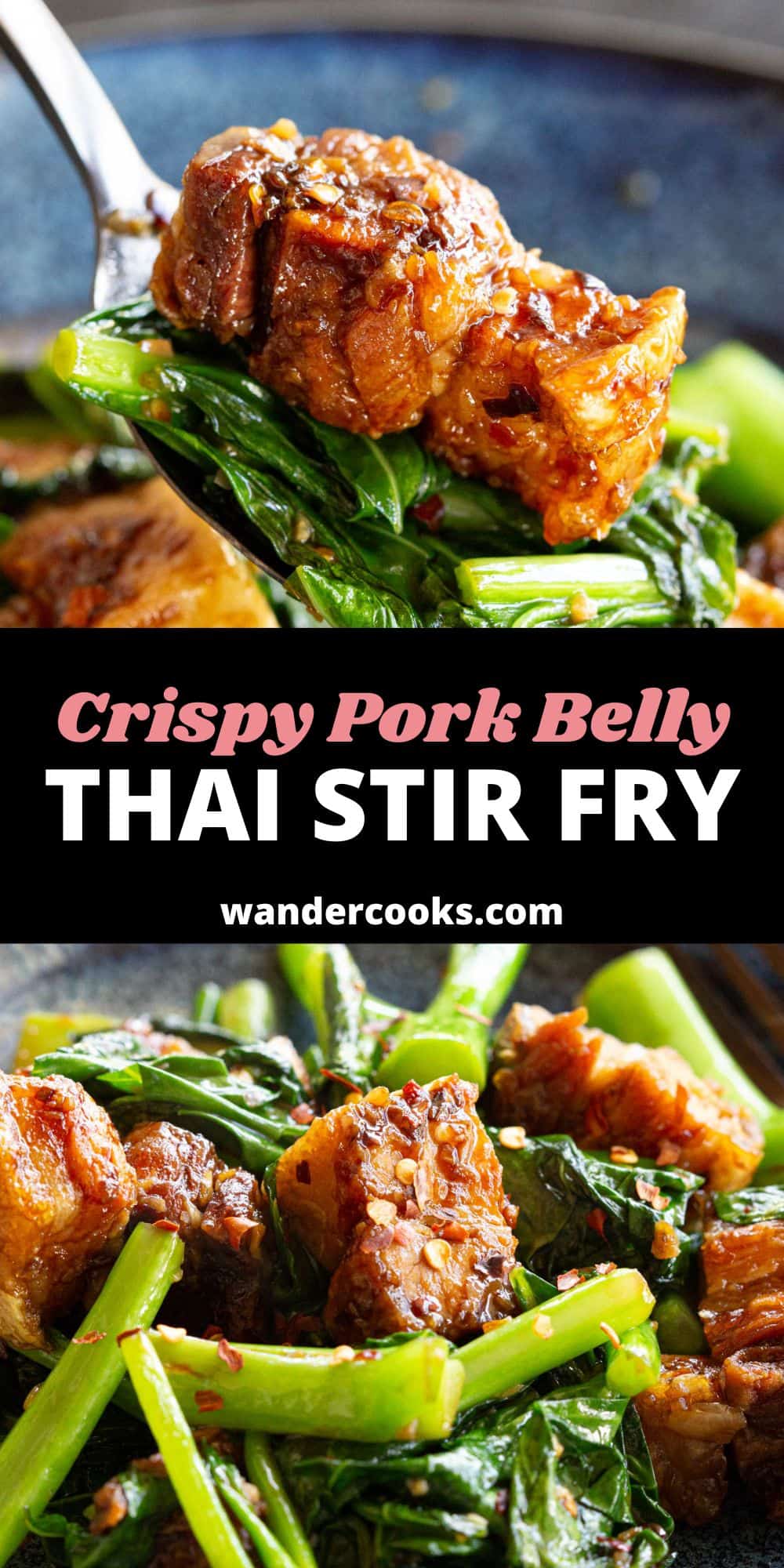 Thai Crispy Pork Stir Fry - Kana Moo Grob