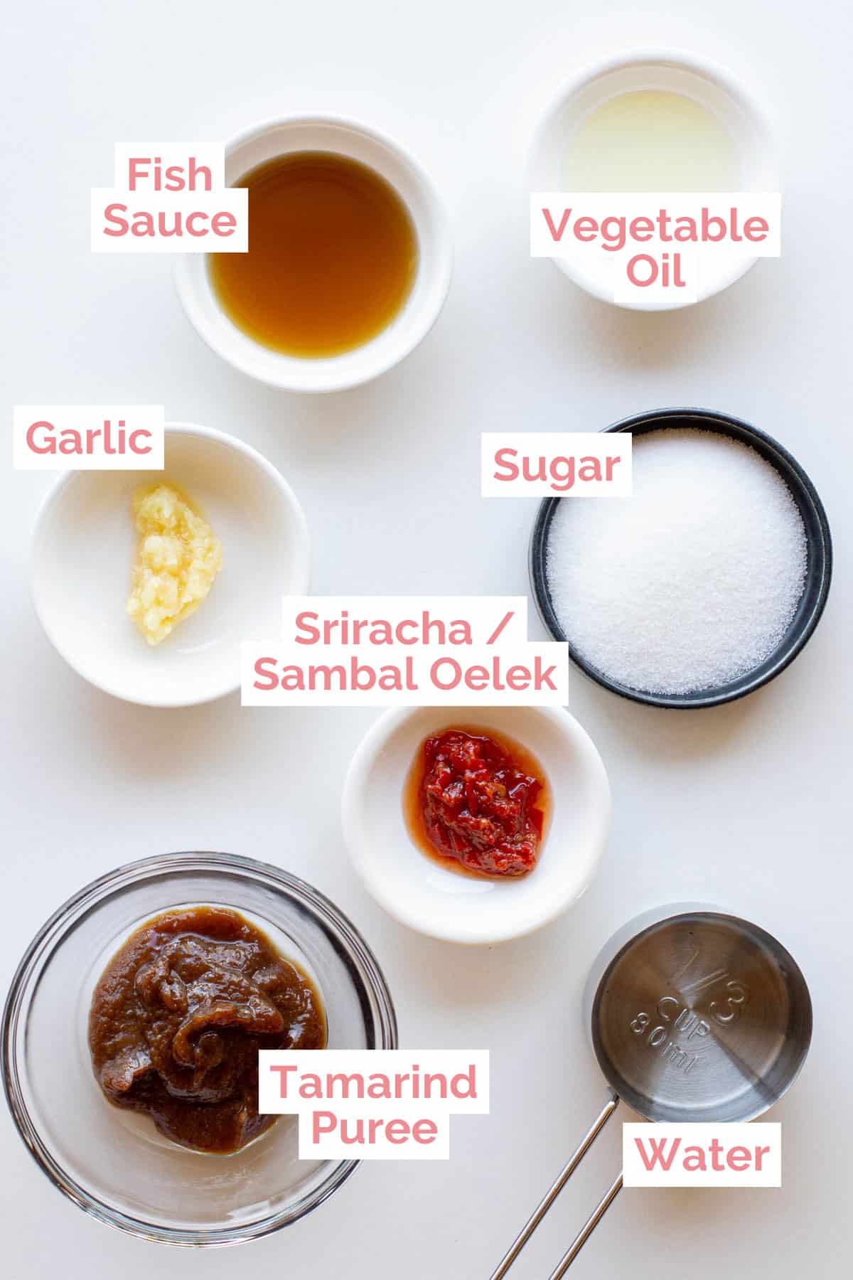 Ingredients laid out to make tamarind sauce.