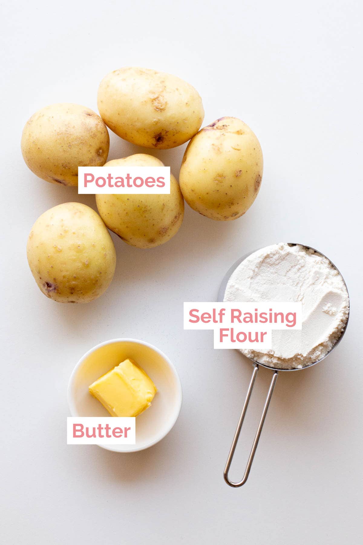 Ingredients laid out to make Scottish potato scones.