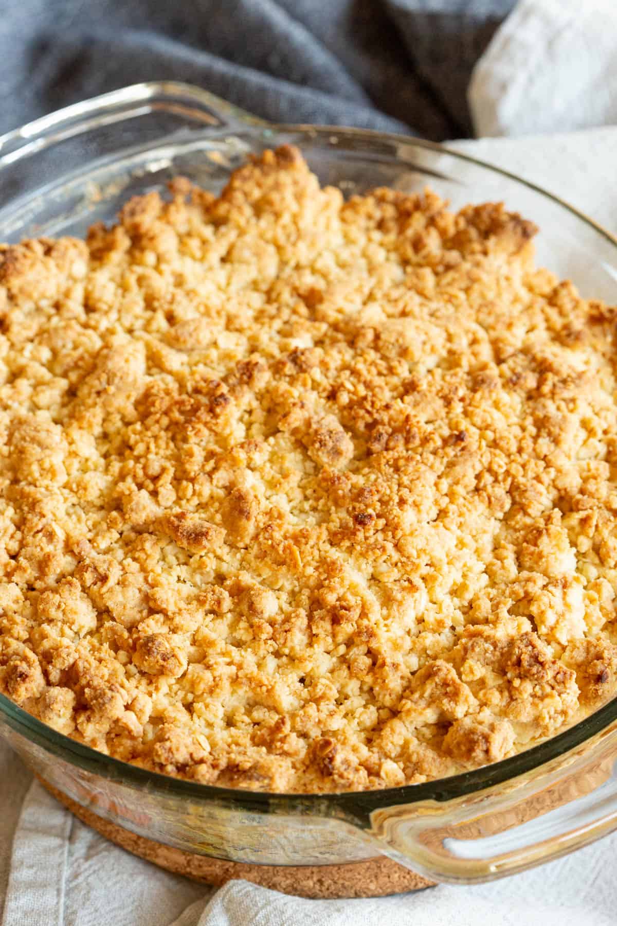 A crisp golden crust on a perfectly baked persimmon crumble.